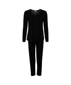 Lady Avenue Pyjamas/ Loungewear<02 BLACK - Bamboo Homewear Bamboo Long Sleeve Pyjamas Wit
