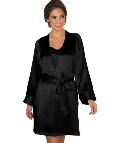 Lady Avenue Kåber<02 BLACK - LA - Silk Woven Short Kimono