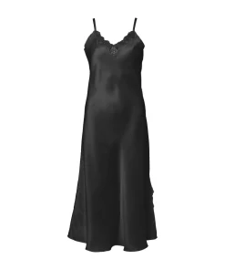 Lady Avenue Natkjoler/ Underkjoler/ Chemiser<02 BLACK - Silk Long Nightgown W/Lace
