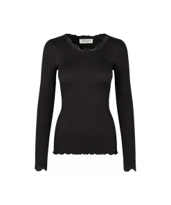 Rosemunde Undertøj<010 BLACK - Silk T-shirt W/ Lace