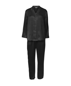 Lady Avenue Top/ Loungeshirt/ Pyjamas|Pyjamas/ Loungewear<02 BLACK - Silk Woven Basic Pyjamas