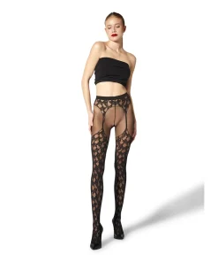 Wolford Strømpebukser/ Leggings|Sexet Lingeri<9180 BLACK/BLACK - Floral Lace Suspender Strømpebukser/Leggings