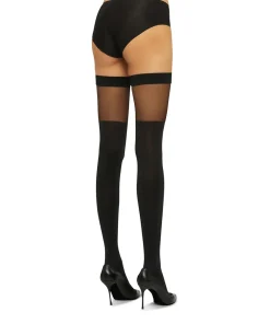 Wolford Selvsiddende/ Overknee<9836 BLACK/PEWTER - Shiny Sheer Stay-Up