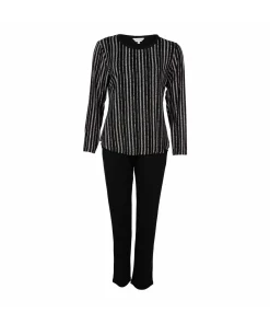 Lady Avenue Top/ Loungeshirt/ Pyjamas<1026 BLACK/WHITE - Bamboo Homewear Long Sleeve Pyjamas