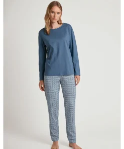Calida Pyjamas/ Loungewear<370 BLUE COTTON - Ornament Nights Pyjamas