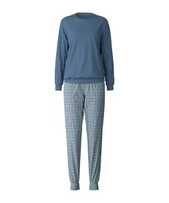 Calida Pyjamas/ Loungewear<370 BLUE COTTON - Ornament Nights Pyjamas With Cuff