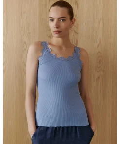 Rosemunde Undertøj<473 BLUE HEAVEN - Silk Top Regular W/Vintage Lace