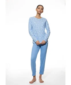 Mey Top/ Loungeshirt/ Pyjamas<1116 BLUE SILK - Night Pyjama 7/8 Length, Long Sleeve