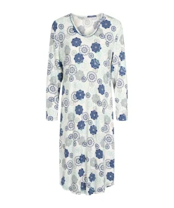 Lady Avenue Natskjorter/ Big Shirts|Natkjoler/ Underkjoler/ Chemiser<655 BLUE/GREY FLORAL - Bambus Homewear Long Sleeve Nightdress