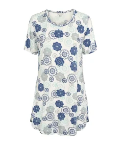 Lady Avenue Natskjorter/ Big Shirts|Natkjoler/ Underkjoler/ Chemiser<655 BLUE/GREY FLORAL - Bambus Homewear Short-sleeve Nightdress