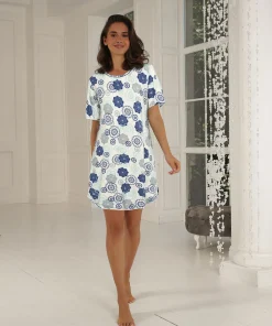 Lady Avenue Natskjorter/ Big Shirts|Natkjoler/ Underkjoler/ Chemiser<655 BLUE/GREY FLORAL - Bambus Homewear Short-sleeve Nightdress
