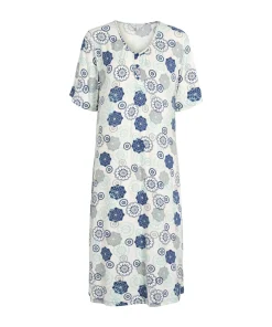 Lady Avenue Natkjoler/ Underkjoler/ Chemiser<655 BLUE/GREY FLORAL - Bambus Homewear Long Nightdress, Short Sleeve