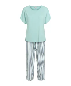 Lady Avenue Pyjamas/ Loungewear<650 BLUE/GREY STRIPE - Bambus Homewear Short-sleeve Pyjamas