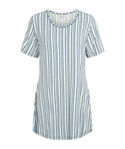 Lady Avenue Natskjorter/ Big Shirts|Natkjoler/ Underkjoler/ Chemiser<650 BLUE/GREY STRIPE - Bambus Homewear Short-sleeve Nightdress