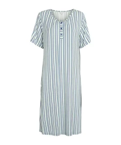 Lady Avenue Natkjoler/ Underkjoler/ Chemiser<650 BLUE/GREY STRIPE - Bambus Homewear Long Nightdress, Short-sleeve