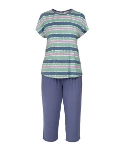 Lady Avenue Pyjamas/ Loungewear|Top/ Loungeshirt/ Pyjamas<685 BLUE-LILAC AQUAREL - LA - Bamboo Homewear Sleeve PJ With Pirate Pants