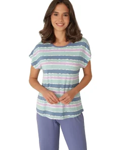 Lady Avenue Pyjamas/ Loungewear|Top/ Loungeshirt/ Pyjamas<685 BLUE-LILAC AQUAREL - LA - Bamboo Homewear Sleeve PJ With Pirate Pants