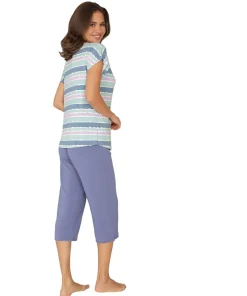 Lady Avenue Pyjamas/ Loungewear|Top/ Loungeshirt/ Pyjamas<685 BLUE-LILAC AQUAREL - LA - Bamboo Homewear Sleeve PJ With Pirate Pants