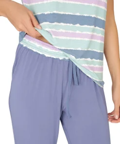 Lady Avenue Pyjamas/ Loungewear|Top/ Loungeshirt/ Pyjamas<685 BLUE-LILAC AQUAREL - LA - Bamboo Homewear Sleeve PJ With Pirate Pants