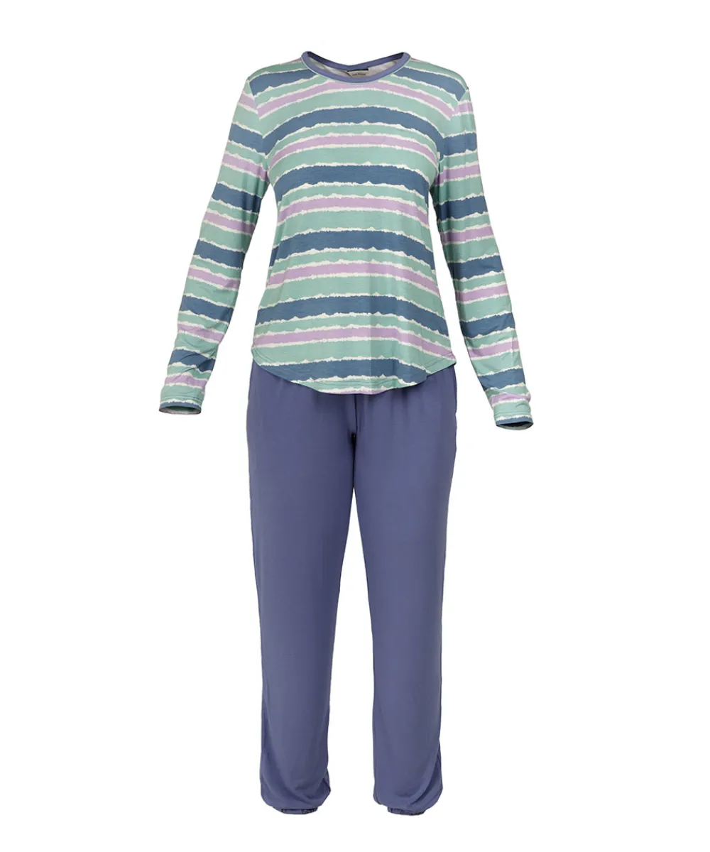 Lady Avenue Top/ Loungeshirt/ Pyjamas|Pyjamas/ Loungewear<685 BLUE-LILAC AQUAREL - LA - Bamboo Homewear Sleeve Pyjamas