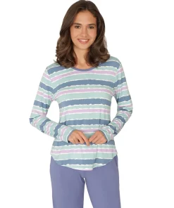 Lady Avenue Top/ Loungeshirt/ Pyjamas|Pyjamas/ Loungewear<685 BLUE-LILAC AQUAREL - LA - Bamboo Homewear Sleeve Pyjamas