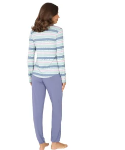 Lady Avenue Top/ Loungeshirt/ Pyjamas|Pyjamas/ Loungewear<685 BLUE-LILAC AQUAREL - LA - Bamboo Homewear Sleeve Pyjamas