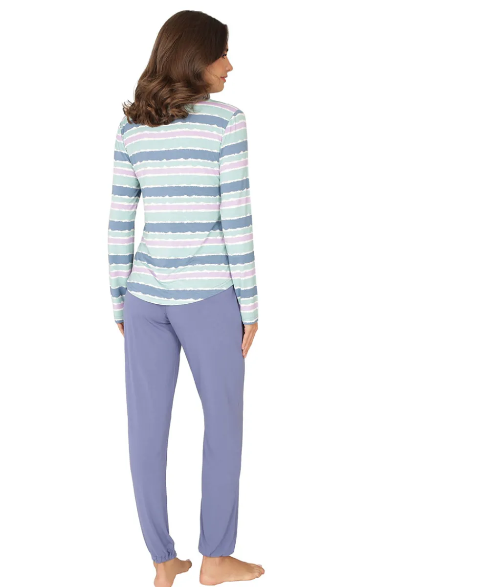 Lady Avenue Top/ Loungeshirt/ Pyjamas|Pyjamas/ Loungewear<685 BLUE-LILAC AQUAREL - LA - Bamboo Homewear Sleeve Pyjamas
