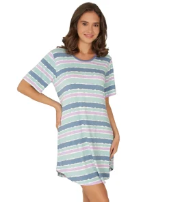 Lady Avenue Natkjoler/ Underkjoler/ Chemiser<685 BLUE-LILAC AQUAREL - LA - Bamboo Homewear Sleeve Nightdress