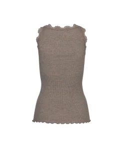Rosemunde Undertøj<821 BROWN MELANGE - Silk Silk top w/ lace