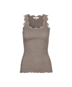 Rosemunde Undertøj<821 BROWN MELANGE - Silk Top Regular W/Vintage Lace