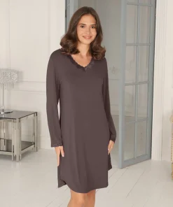 Lady Avenue Natkjoler/ Underkjoler/ Chemiser<190 COFFEE BEAN - Bamboo Homewear Bamboo Long Sleeve Nightdress