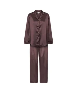 Lady Avenue Pyjamas/ Loungewear<190 COFFEE BEAN - LA - Homewear - Cotton & satin Satin Long Sleeve Pyjamas
