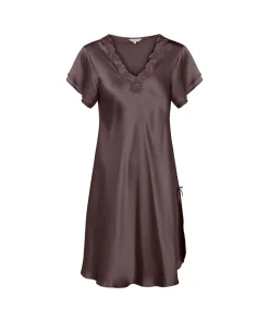 Lady Avenue Natkjoler/ Underkjoler/ Chemiser<190 COFFEE BEAN - LA - Silk Woven Slip W/Lace