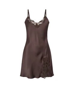 Lady Avenue Natkjoler/ Underkjoler/ Chemiser<190 COFFEE BEAN - LA - Silk Woven Slip W/Lace