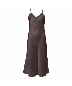 Lady Avenue Natkjoler/ Underkjoler/ Chemiser<190 COFFEE BEAN - Silk Long Nightgown W/Lace