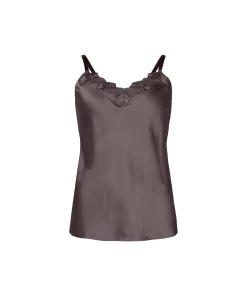 Lady Avenue Top/ Loungeshirt/ Pyjamas|Natkjoler/ Underkjoler/ Chemiser<190 COFFEE BEAN - Silk Woven Camisole W/Lace