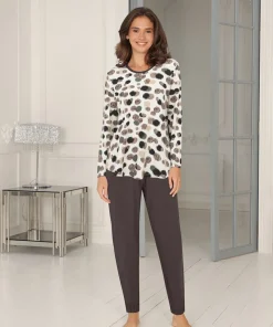 Lady Avenue Pyjamas/ Loungewear<1051 COFFEE/SAND CIRCLES - Bamboo Bamboo Long Sleeve Pyjamas