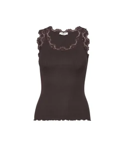 Rosemunde Undertøj<774 DARK ESPRESSO - Silk Top Regular W/Vintage Lace