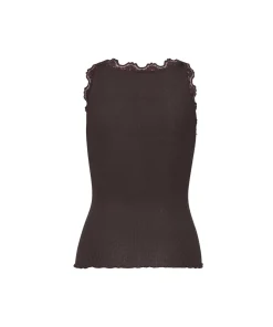 Rosemunde Undertøj<774 DARK ESPRESSO - Silk Top Regular W/Vintage Lace