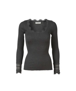 Rosemunde Undertøj<009 DARK GREY MELANGE - RWBenita LS O-neck Lace Top