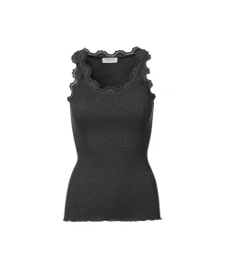 Rosemunde Undertøj<009 DARK GREY MELANGE - Silk Silk top w/ lace