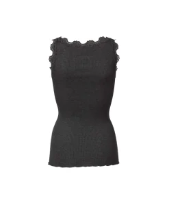Rosemunde Undertøj<009 DARK GREY MELANGE - Silk Silk top w/ lace
