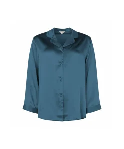 Lady Avenue Top/ Loungeshirt/ Pyjamas<112 DARK PETROL - Silk Woven Basic Pyjamas