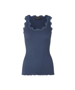 Rosemunde Undertøj<152 DENIM BLUE - Silk Top Regular W/Vintage Lace