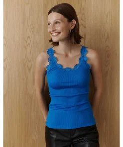 Rosemunde Undertøj<965 FRENCH BLUE - Silk Top Regular W/Vintage Lace