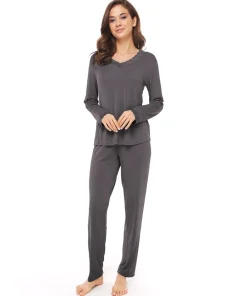 Lady Avenue Top/ Loungeshirt/ Pyjamas|Pyjamas/ Loungewear<354 GRAPHITE - Bamboo Homewear Bamboo Long Sleeve Pyjamas Wit