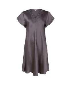Lady Avenue Natkjoler/ Underkjoler/ Chemiser<354 GRAPHITE - LA - Silk Woven Slip W/Lace