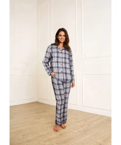 Lady Avenue Top/ Loungeshirt/ Pyjamas<1034 GRAPHITE CHECKS - Homewear - Cotton & satin Cotton Flannel Pyjamas