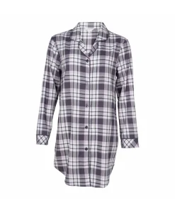 Lady Avenue Natskjorter/ Big Shirts<1034 GRAPHITE CHECKS - Homewear - Cotton & satin Cotton Flannel Nightshirt