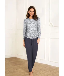 Lady Avenue Top/ Loungeshirt/ Pyjamas<1032 GRAPHITE FLOWER - LA - Bamboo Homewear Bamboo Long Sleeve Pyjamas